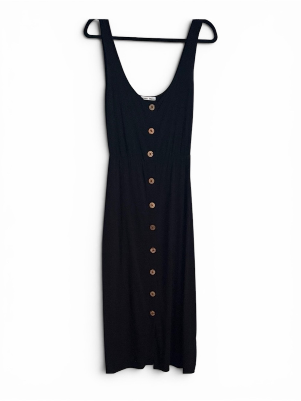 Reformation Black Midi Dress with Wooden Buttons